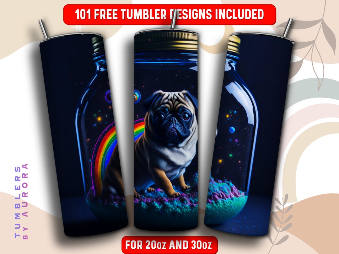 Pug Tumbler Wrap PNG, Dog 20 Oz Skinny Tumbler Sublimation Design ...