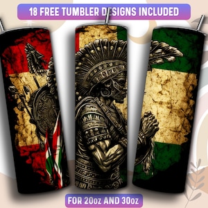 Mexican Tumbler Wrap PNG, Aztec 20 oz Skinny Tumbler Sublimation Design, Instant Download (+101 free Designs)
