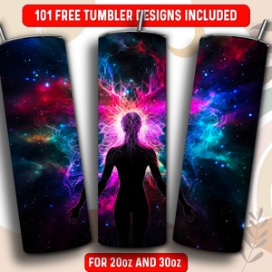Chakra Tumbler Wrap PNG, Yoga 20 oz Skinny Tumbler Sublimation Design, Instant Download (+101 free Designs)