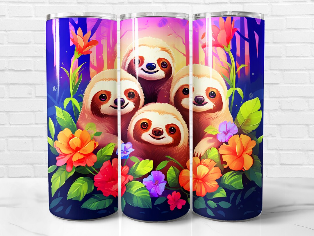 Sloth Tumbler Wrap PNG, Sloth 20 Oz Skinny Tumbler Wrap Sublimation ...