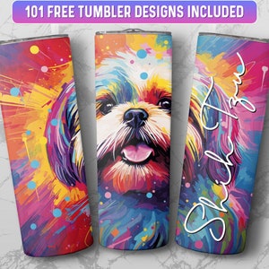 Shih Tzu Tumbler Wrap PNG, 20 onças Skinny Tumbler Wrap Design de sublimação, download instantâneo (+101 designs gratuitos)