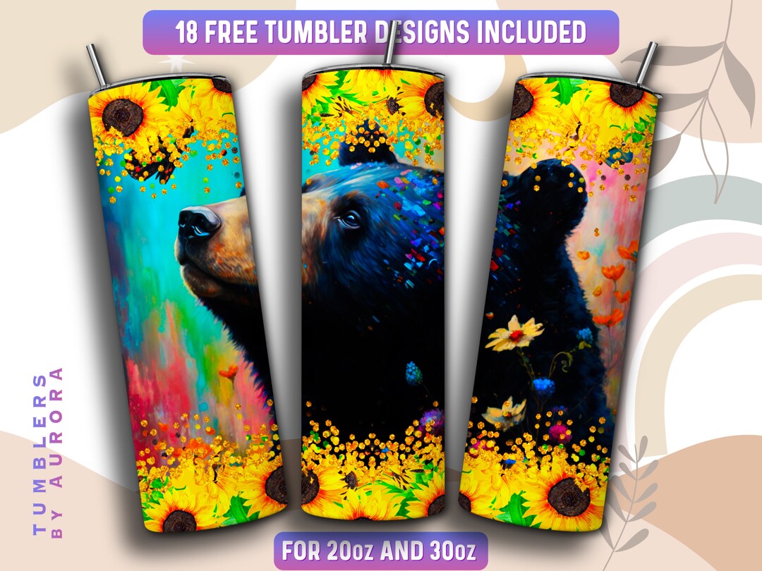 Black Bear Tumbler Wrap PNG, 20 Oz Skinny Tumbler Sublimation Design ...