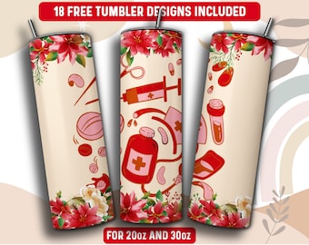 Nurse Tumbler Wrap PNG, Nurse Life 20 oz Skinny Tumbler Sublimation Design, Instant Download (+101 free Designs)