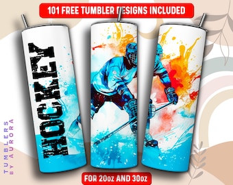 Ice Hockey Tumbler Wrap PNG, Ice Hockey 20 oz Skinny Tumbler Sublimation Design, Instant Download (+101 free Designs)