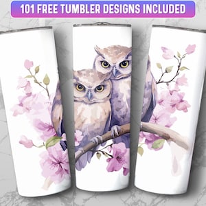 Owl Tumbler Wrap PNG, 20 oz Skinny Tumbler Wrap Sublimation Design, Instant Download (+101 free Designs)