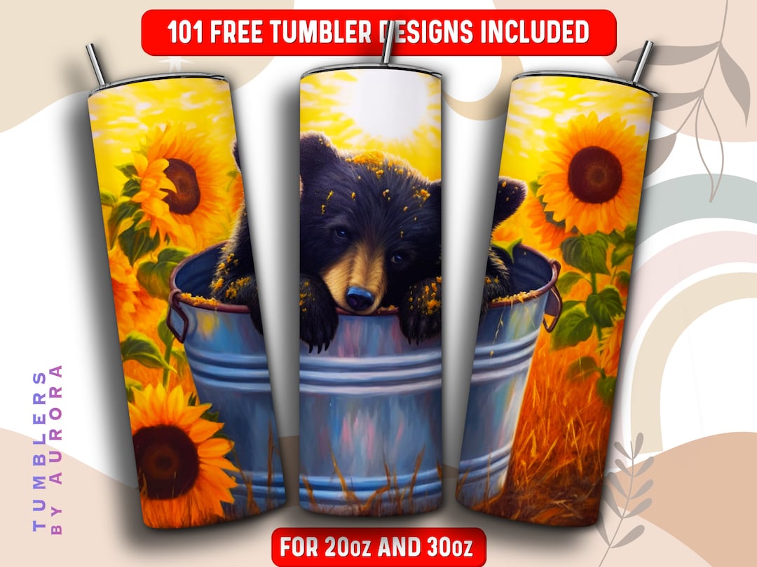 Black Bear Tumbler Wrap PNG, Black Bear 20 Oz Skinny Tumbler ...