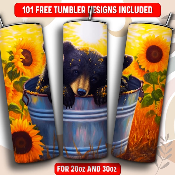 Black Bear Tumbler Wrap PNG, Black Bear 20 oz Skinny Tumbler Sublimation Design, Instant Download (+101 free Designs)