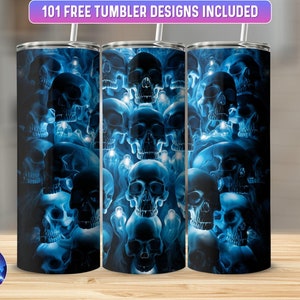Skull Tumbler Wrap PNG, 20 oz Skinny Tumbler Wrap Sublimation Design, Instant Download (+101 free Designs)