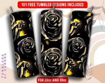 Black Roses Tumbler Wrap PNG, Black Roses 20 oz Skinny Tumbler Diseño de sublimación, Descarga instantánea (+101 diseños gratuitos)