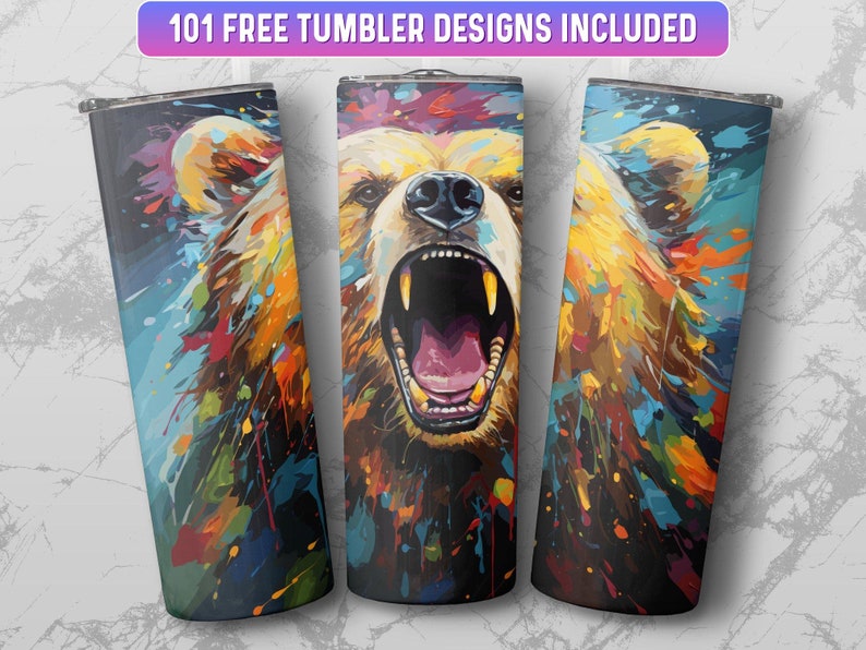 Bear Tumbler Wrap PNG, 20 Oz Skinny Tumbler Wrap Sublimation Design ...