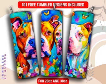 Pitbull Tumbler Wrap PNG, Dog owner 20 oz Skinny Tumbler Sublimation Design, Instant Download (+101 free Designs)