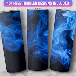 Blue Smoke Tumbler Wrap PNG, 20 oz Skinny Tumbler Wrap Sublimation Design, Instant Download (+101 free Designs)