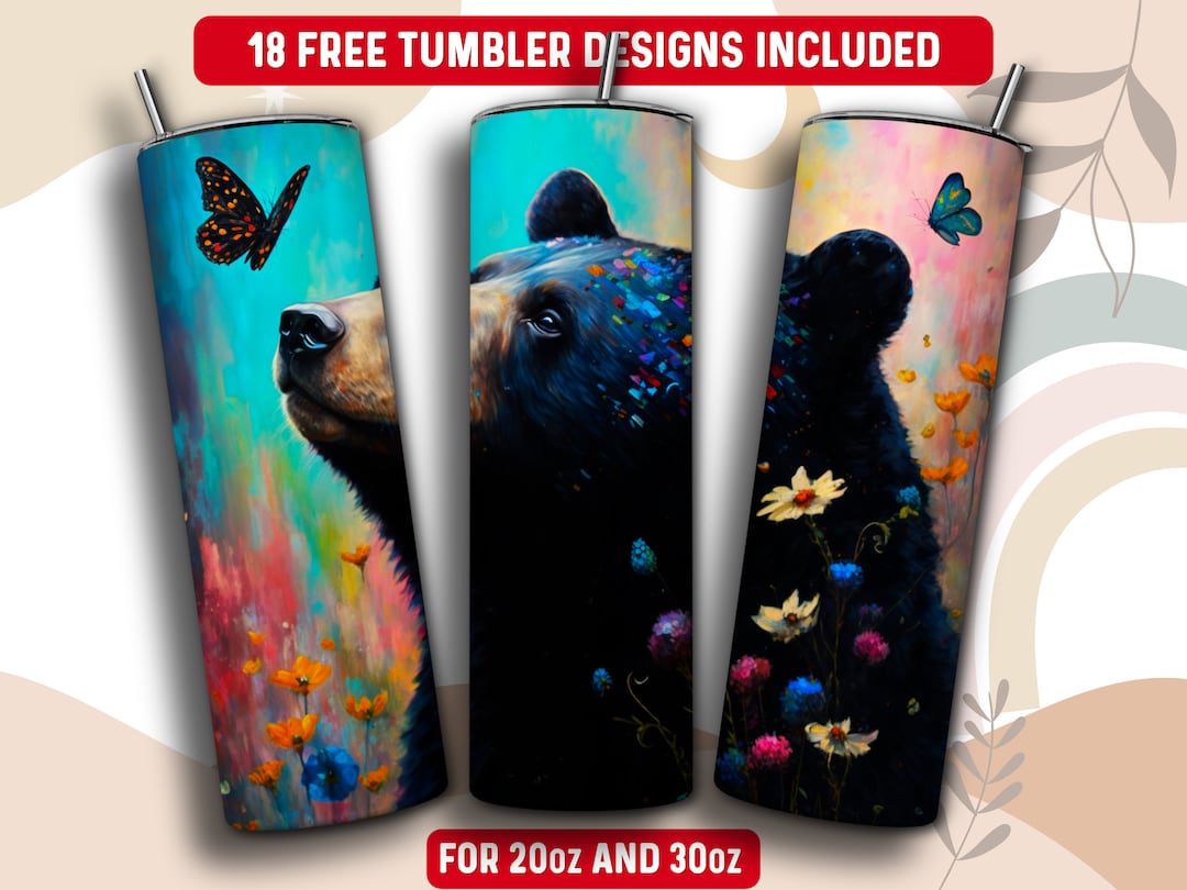 Black Bear Tumbler Wrap PNG, 20 Oz Skinny Tumbler Sublimation Design ...