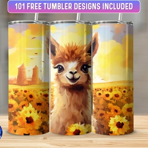 Llama Tumbler Wrap PNG, 20 oz Skinny Tumbler Wrap Sublimation Design, Instant Download (+101 free Designs)