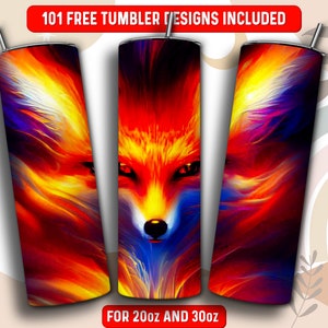 Fox Tumbler Wrap PNG, Fox 20 oz Skinny Tumbler Sublimation Design, Instant Download (+101 free Designs)