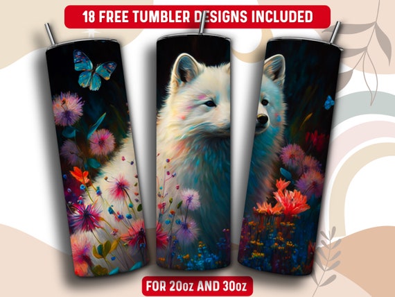 Arctic Fox Tumbler Wrap PNG, 20 Oz Skinny Tumbler Sublimation