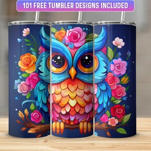 Owl Tumbler Wrap PNG, 20 oz Skinny Tumbler Wrap Sublimation Design, Instant Download (+101 free Designs)