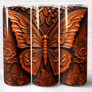 Engraved 3D Butterfly Tumbler Wrap PNG Design, 3D Butterfly Sublimation Wrap, 20 oz Skinny Tumbler Wrap, Instant Download
