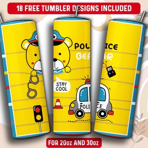 Police Tumbler Wrap PNG, Police Kids 20 oz Skinny Tumbler Sublimation Design, Instant Download (+101 free Designs)
