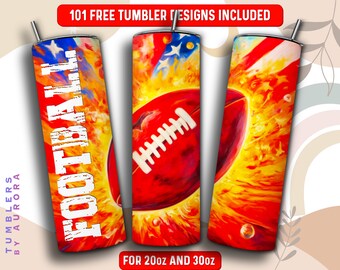 Voetbal Tumbler Wrap PNG, American Football 20 oz Skinny Tumbler Sublimatie Design, Instant Download (+101 gratis ontwerpen)