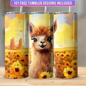 Llama Tumbler Wrap PNG, 20 oz Skinny Tumbler Wrap Sublimation Design, Instant Download (+101 free Designs)
