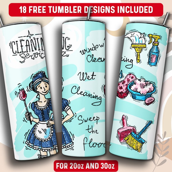 Cleaning Lady Tumbler Wrap PNG, House Wife 20 oz Skinny Tumbler Sublimation Design, Instant Download (+101 free Designs)