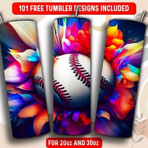 Baseball Tumbler Wrap PNG, Baseball 20 oz Skinny Tumbler Sublimation Design, Instant Download (+101 free Designs)