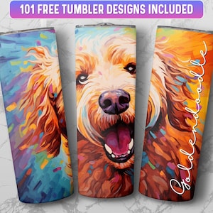 Goldendoodle Tumbler Wrap PNG, 20 oz Skinny Tumbler Wrap Sublimation Design, Instant Download (+101 kostenlose Designs)