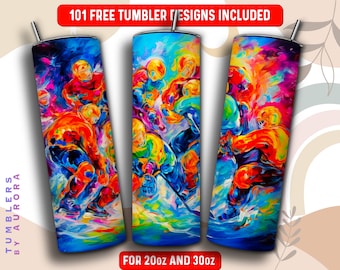 Ice Hockey Tumbler Wrap PNG, Ice Hockey 20 oz Skinny Tumbler Sublimation Design, Instant Download (+101 free Designs)