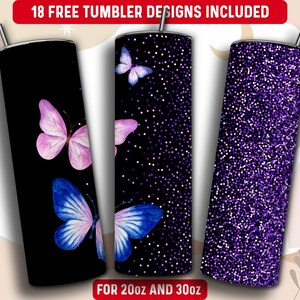 Butterfly Tumbler Wrap PNG, Butterfly 20 oz Skinny Tumbler Sublimation Design, Instant Download (+101 free Designs)