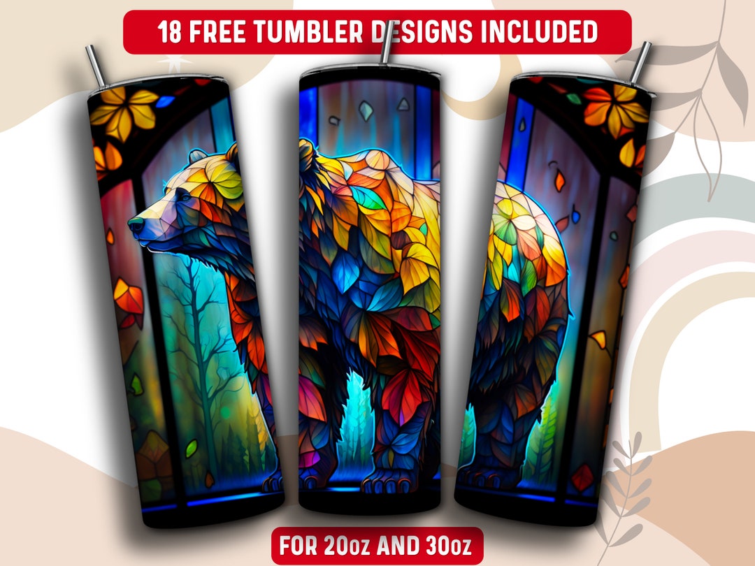 Stained Glass Bear Tumbler Wrap PNG, 20 Oz Skinny Tumbler Sublimation ...