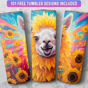 Llama Tumbler Wrap PNG, 20 oz Skinny Tumbler Wrap Sublimation Design, Instant Download (+101 free Designs)