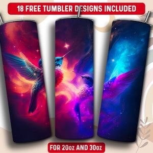 Hummingbird Tumbler Wrap PNG, 20 oz Skinny Tumbler Sublimation Design, Instant Download (+101 free Designs)