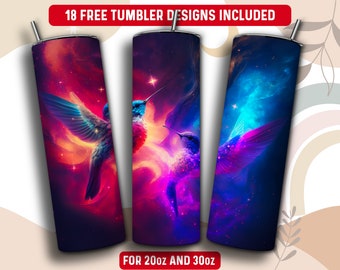 Hummingbird Tumbler Wrap PNG, 20 oz Skinny Tumbler Sublimation Design, Instant Download (+101 free Designs)
