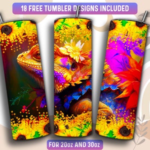 Bearded Dragon Tumbler Wrap PNG, 20 oz Skinny Tumbler Sublimation Design, Instant Download (+101 free Designs)