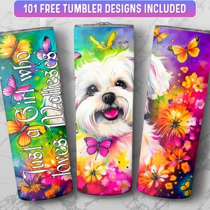 Maltese Tumbler Wrap PNG, 20 oz Skinny Tumbler Wrap Sublimation Design, Instant Download (+101 free Designs)