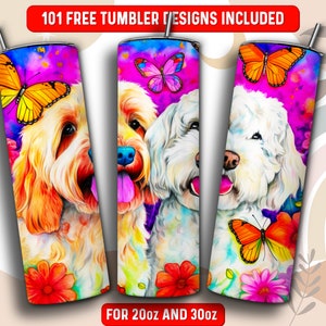 Labradoodle Tumbler Wrap PNG, Dog owner 20 oz Skinny Tumbler Sublimation Design, Téléchargement instantané (+101 modèles gratuits)