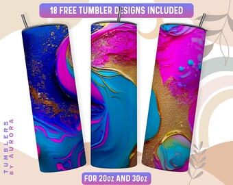 Marble Pink Purple Tumbler Wrap PNG, 20 oz Skinny Tumbler Sublimation Design, Instant Download (+101 free Designs)