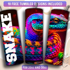 Snake Tumbler Wrap PNG, Snake 20 oz Skinny Tumbler Sublimation Design, Instant Download (+101 free Designs)