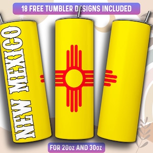 New Mexico Tumbler Wrap PNG, US State 20 oz Skinny Tumbler Sublimation Design, Téléchargement instantané (+101 modèles gratuits)