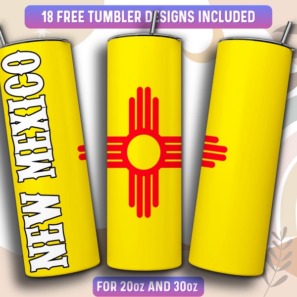 New Mexico Tumbler Wrap PNG, US State 20 oz Skinny Tumbler Sublimation Design, Instant Download (+101 free Designs)