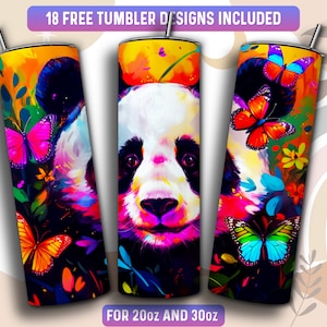 Panda Tumbler Wrap PNG, Panda 20 oz Skinny Tumbler Sublimation Design, Instant Download (+101 free Designs)