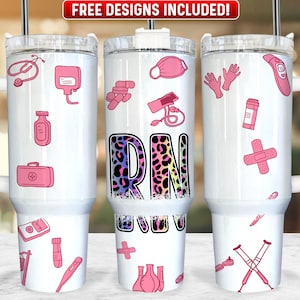 Registered Nurse 40oz Tumbler Wrap PNG Design, RN 40oz Quencher Tumbler Sublimation Wrap, 40 oz Tumbler PNG, Instant Download