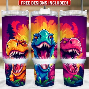 T-Rex 40oz Tumbler Wrap PNG Design, Dinosaur 40oz Quencher Tumbler Sublimation Wrap, 40 oz Tumbler PNG, Instant Download