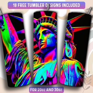 Statue of Liberty Tumbler Wrap PNG, Statue of Liberty 20 oz Skinny Tumbler Sublimation Design, Instant Download (+101 free Designs)