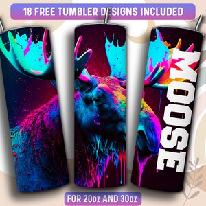 Moose Tumbler Wrap PNG, Moose 20 oz Skinny Tumbler Sublimation Design, Instant Download (+101 free Designs)