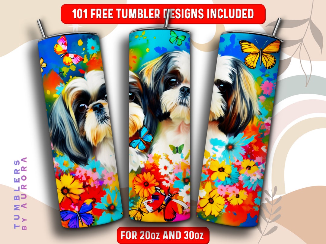 Shih Tzu Tumbler Wrap PNG, Dog Owner 20 Oz Skinny Tumbler Sublimation ...