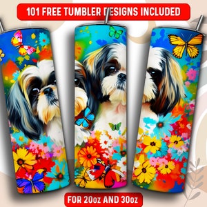 Shih Tzu Tumbler Wrap PNG, proprietário de cachorro design de sublimação de copo magro de 20 onças, download instantâneo (+101 designs gratuitos)