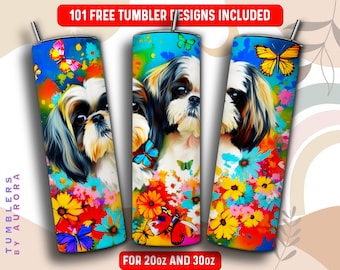 Shih Tzu Tumbler Wrap PNG, Dueño de perro 20 oz Diseño de sublimación de vaso flaco, Descarga instantánea (+101 diseños gratuitos)