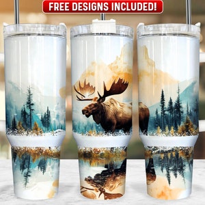 Moose 40oz Tumbler Wrap PNG Design, Forrest 40oz Quencher Tumbler Sublimation Wrap, 40 oz Tumbler PNG, Instant Download
